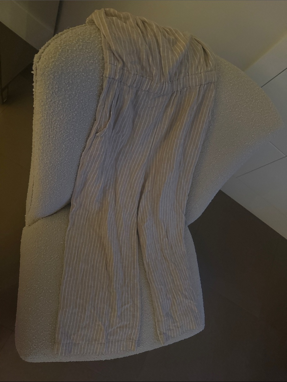Light Beige straplessPinstripe Wide-Leg linen cropped jumpsuit